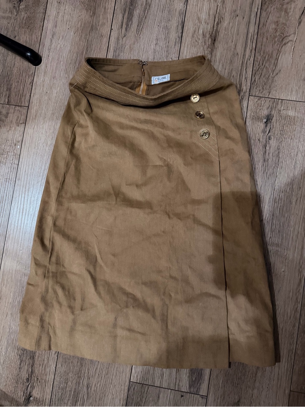 Celine Brown Button-Accent Pencil Skirt
